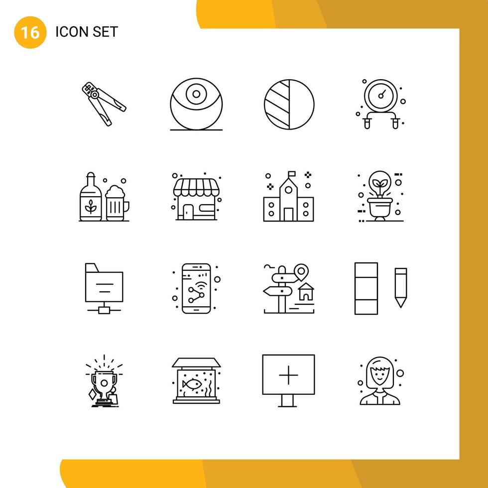 16 Universal Outlines Set for Web and Mobile Applications cup beer star wars jump rope exercise Editable Vector Design Elements