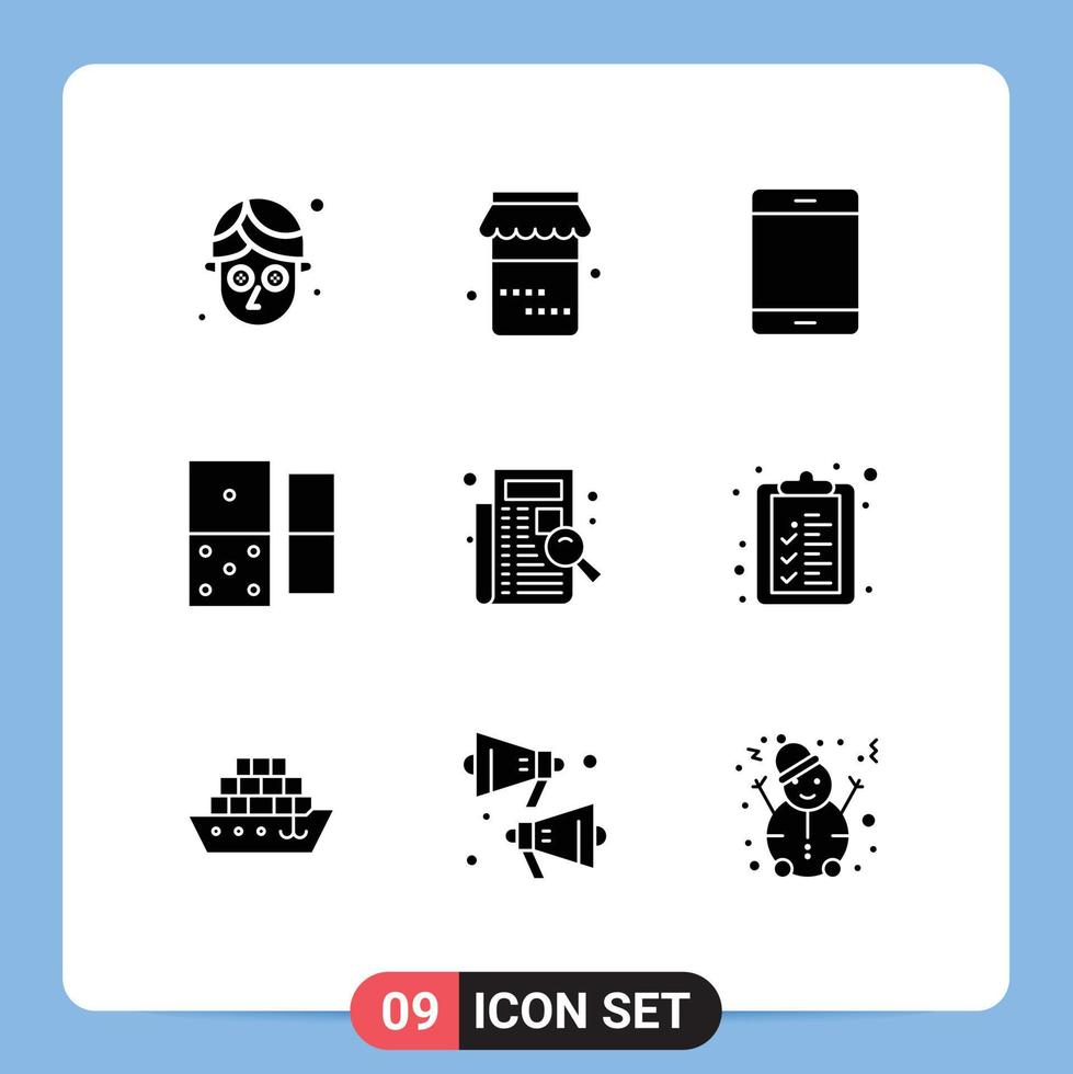 9 Thematic Vector Solid Glyphs and Editable Symbols of listing filing gadget check domino Editable Vector Design Elements