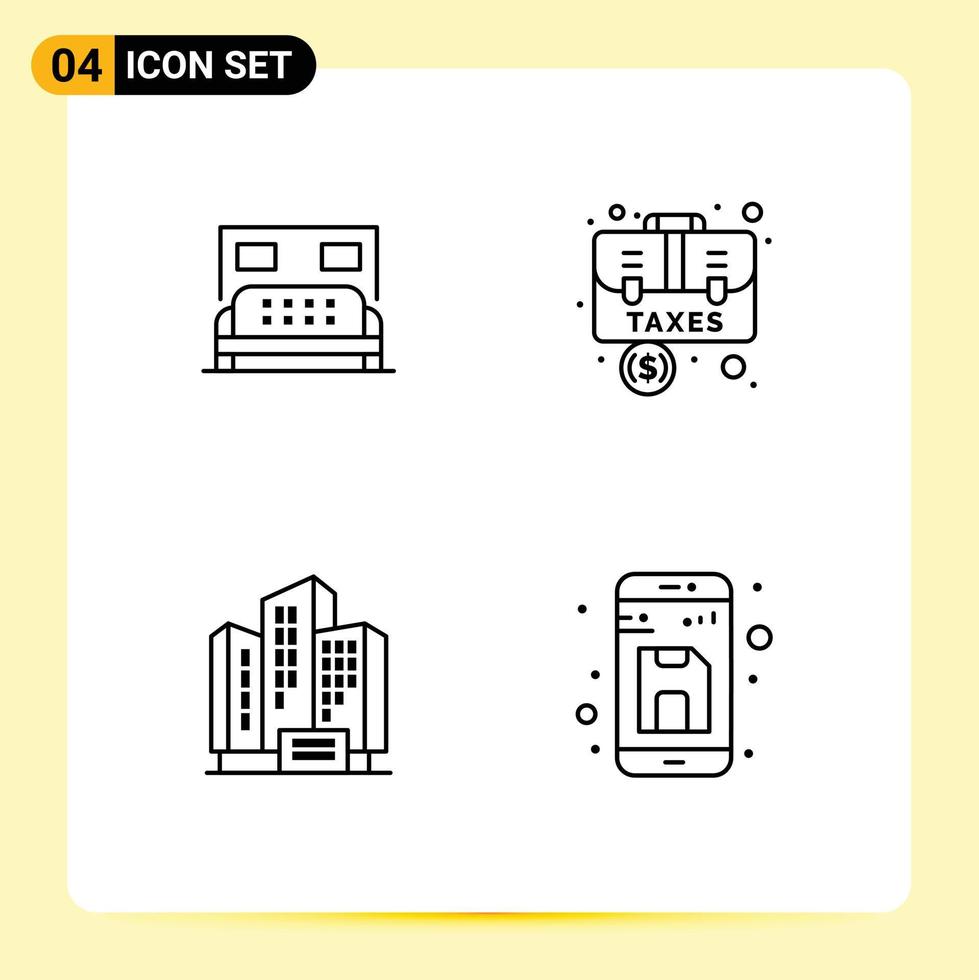 4 Universal Filledline Flat Colors Set for Web and Mobile Applications hotel address service baggage building Editable Vector Design Elements