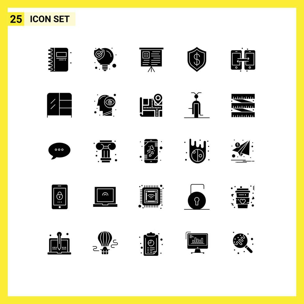 25 Universal Solid Glyphs Set for Web and Mobile Applications data technology board intelligent cashless Editable Vector Design Elements