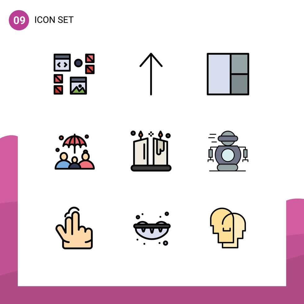 Modern Set of 9 Filledline Flat Colors Pictograph of technology ornamental layout light candle Editable Vector Design Elements