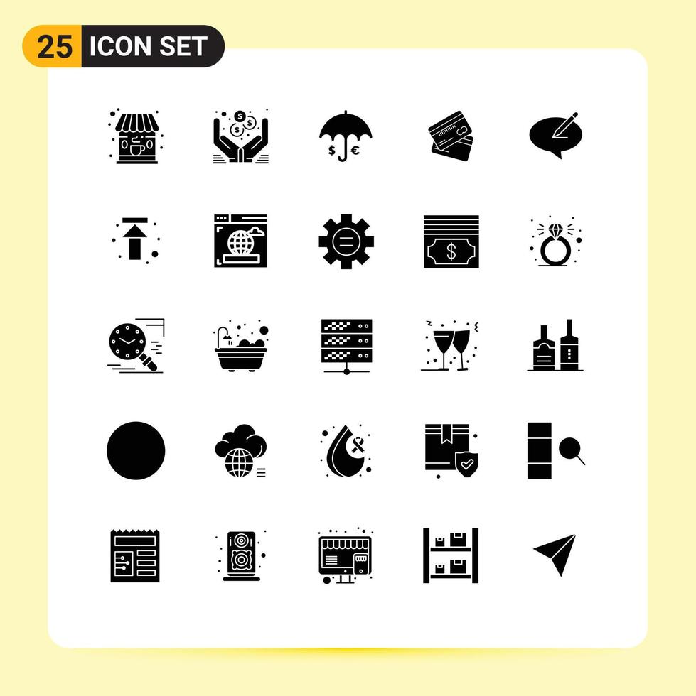 25 Universal Solid Glyphs Set for Web and Mobile Applications money credit card umbrella cards creditcard Editable Vector Design Elements