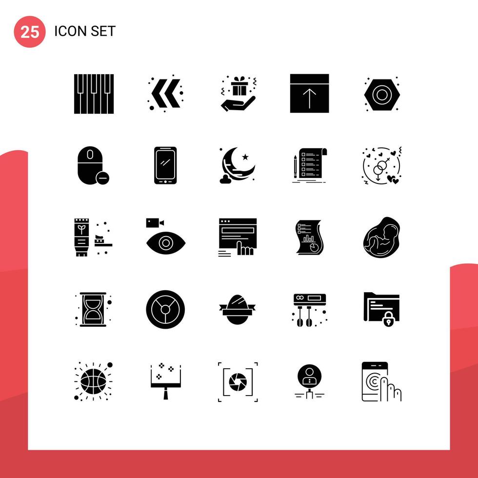 User Interface Pack of 25 Basic Solid Glyphs of nut page birthday layout grid Editable Vector Design Elements