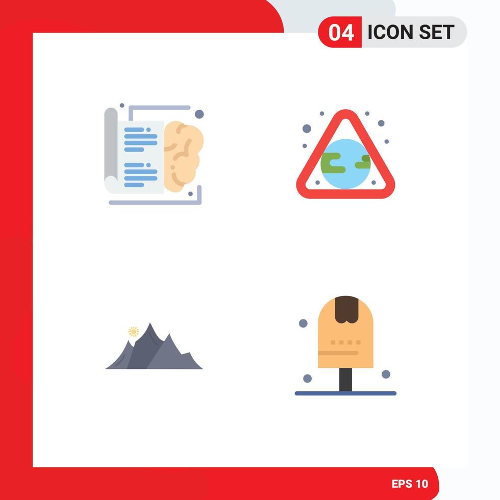 Set of 4 Vector Flat Icons on Grid for book landscape learning pollution mountain Editable Vector Design Elements