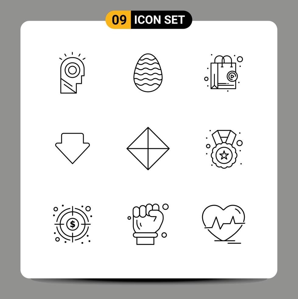 Set of 9 Vector Outlines on Grid for symbolism safety shop app downlod arrow Editable Vector Design Elements