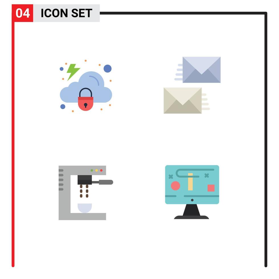 4 Thematic Vector Flat Icons and Editable Symbols of cloud cooking security contact us espresso Editable Vector Design Elements