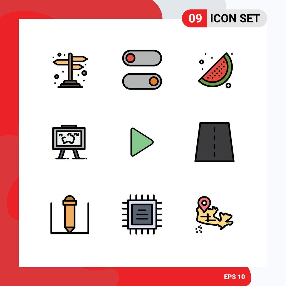 Set of 9 Modern UI Icons Symbols Signs for play control lemon picture hang Editable Vector Design Elements