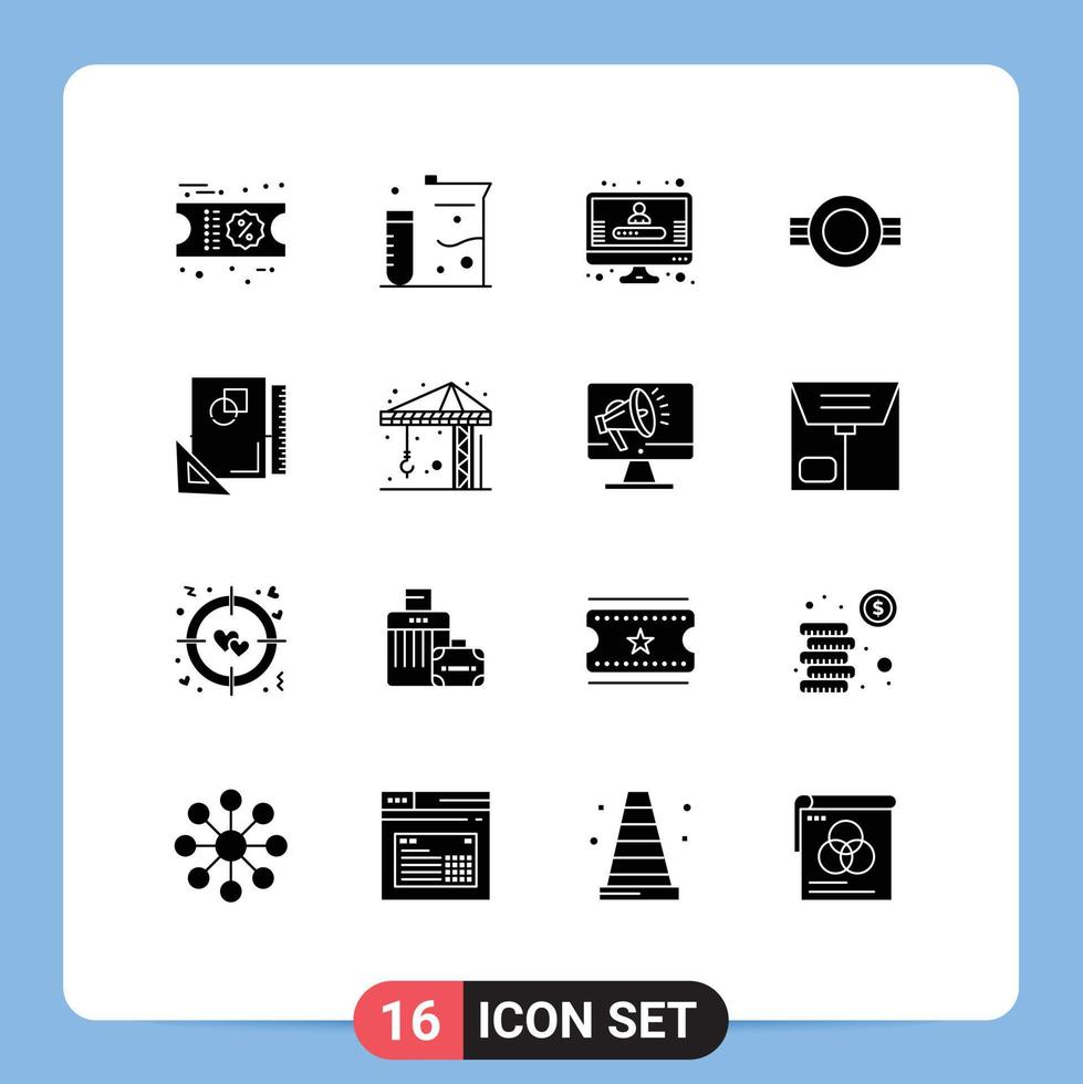 Paquete de glifos sólidos de 16 interfaces de usuario de signos y símbolos modernos de rango de perfil de diseño de página elementos de diseño de vectores editables militares