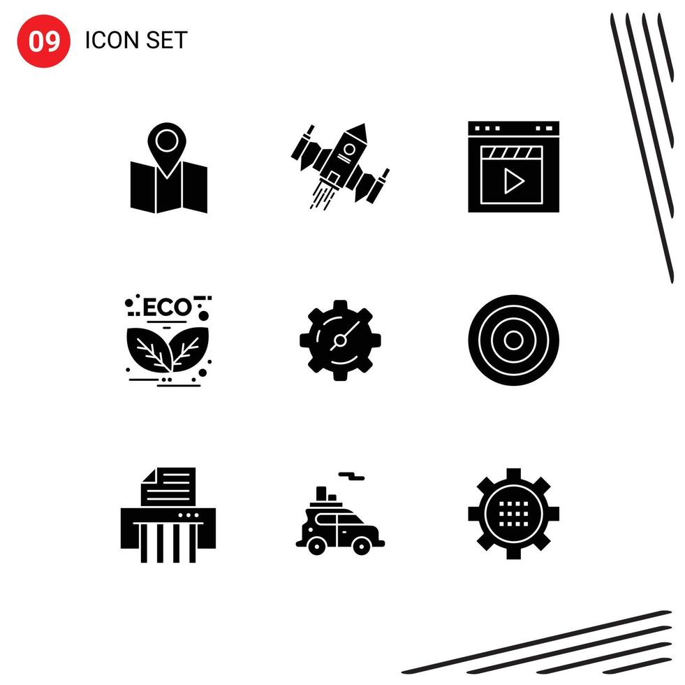 9 Universal Solid Glyphs Set for Web and Mobile Applications leaf energy browser energy movie Editable Vector Design Elements