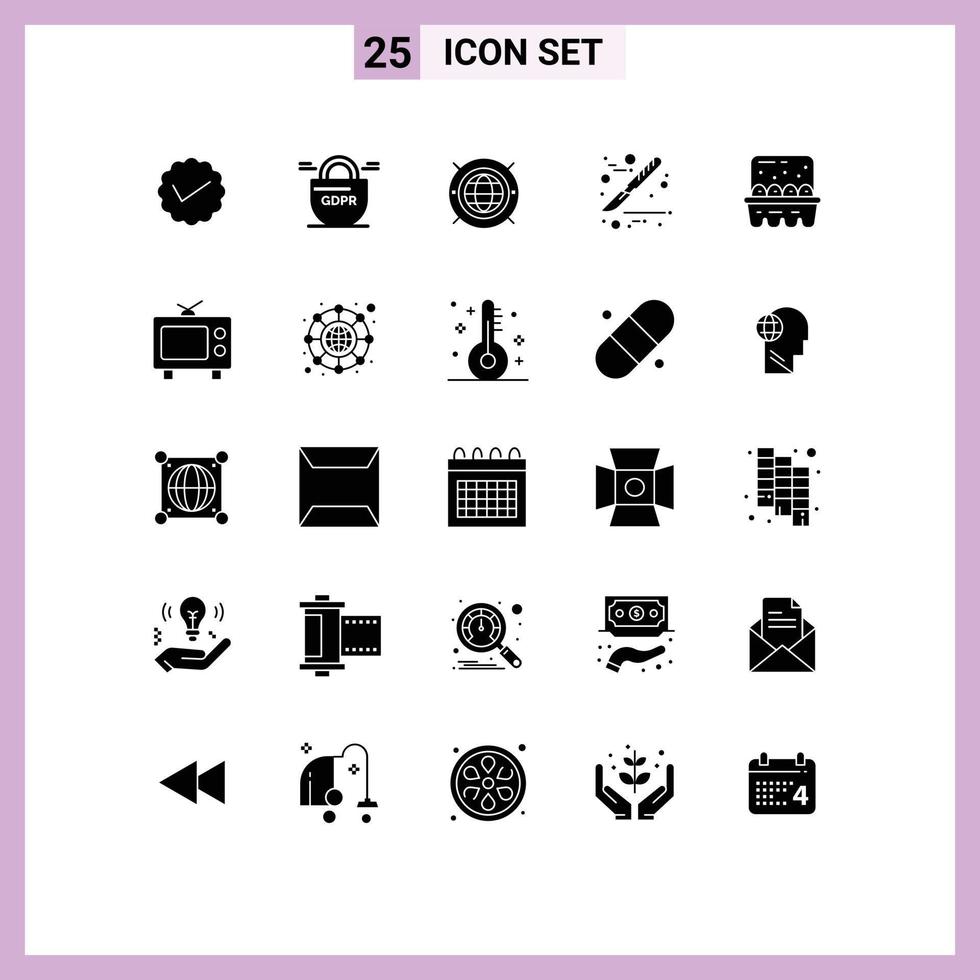 25 Universal Solid Glyph Signs Symbols of cooking surgery secure scalpel computing Editable Vector Design Elements