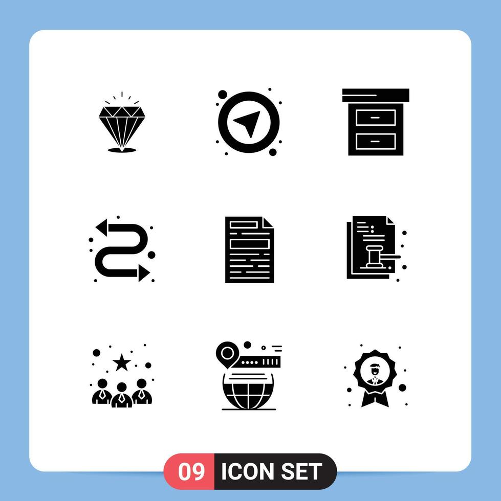 9 Thematic Vector Solid Glyphs and Editable Symbols of auction document archive file repeat Editable Vector Design Elements