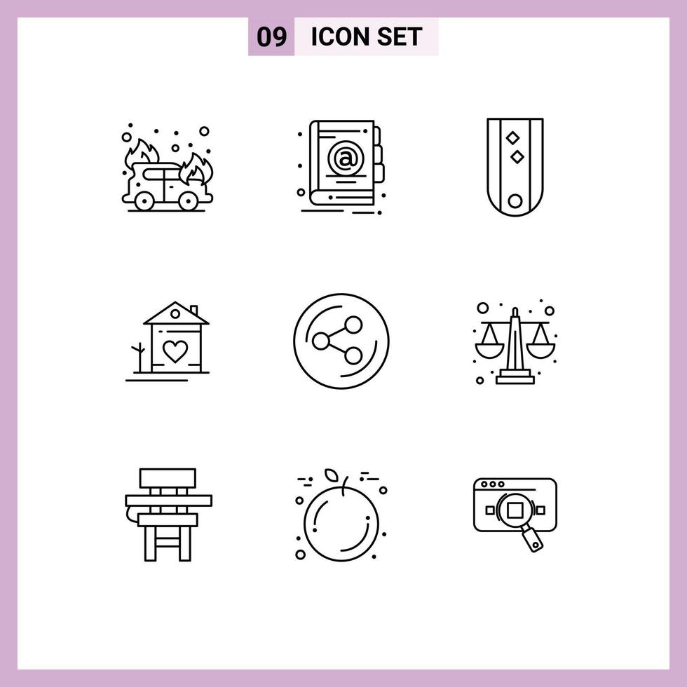 9 Universal Outlines Set for Web and Mobile Applications sharing hut military couple house Editable Vector Design Elements