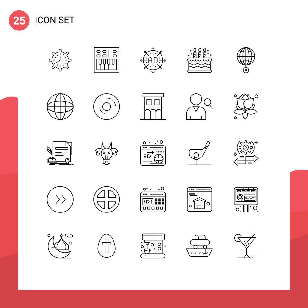 User Interface Pack of 25 Basic Lines of birthday expand loudspeaker arrow ad Editable Vector Design Elements