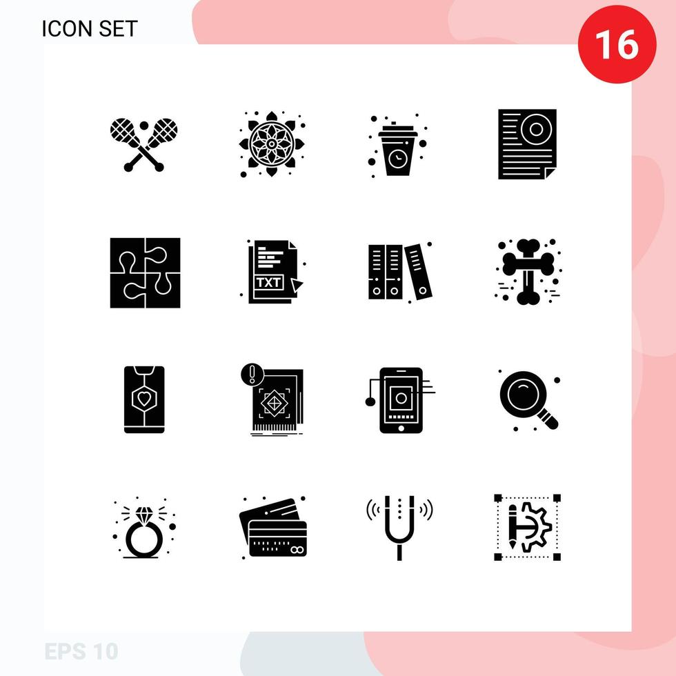 16 User Interface Solid Glyph Pack of modern Signs and Symbols of report letter break document relax Editable Vector Design Elements