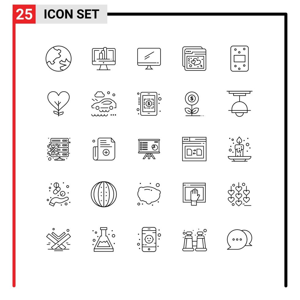 25 Universal Lines Set for Web and Mobile Applications food web monitor ux internet Editable Vector Design Elements