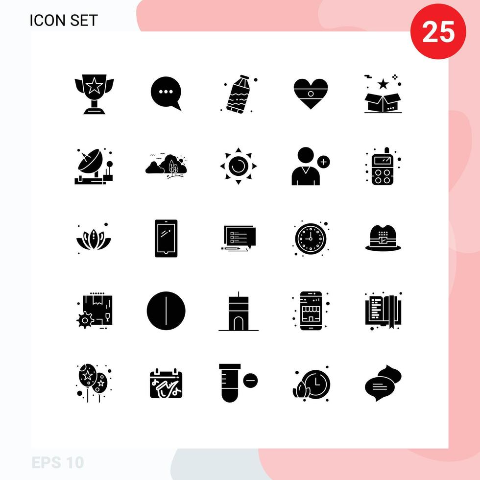 Universal Icon Symbols Group of 25 Modern Solid Glyphs of star box pollution heartflag flg Editable Vector Design Elements