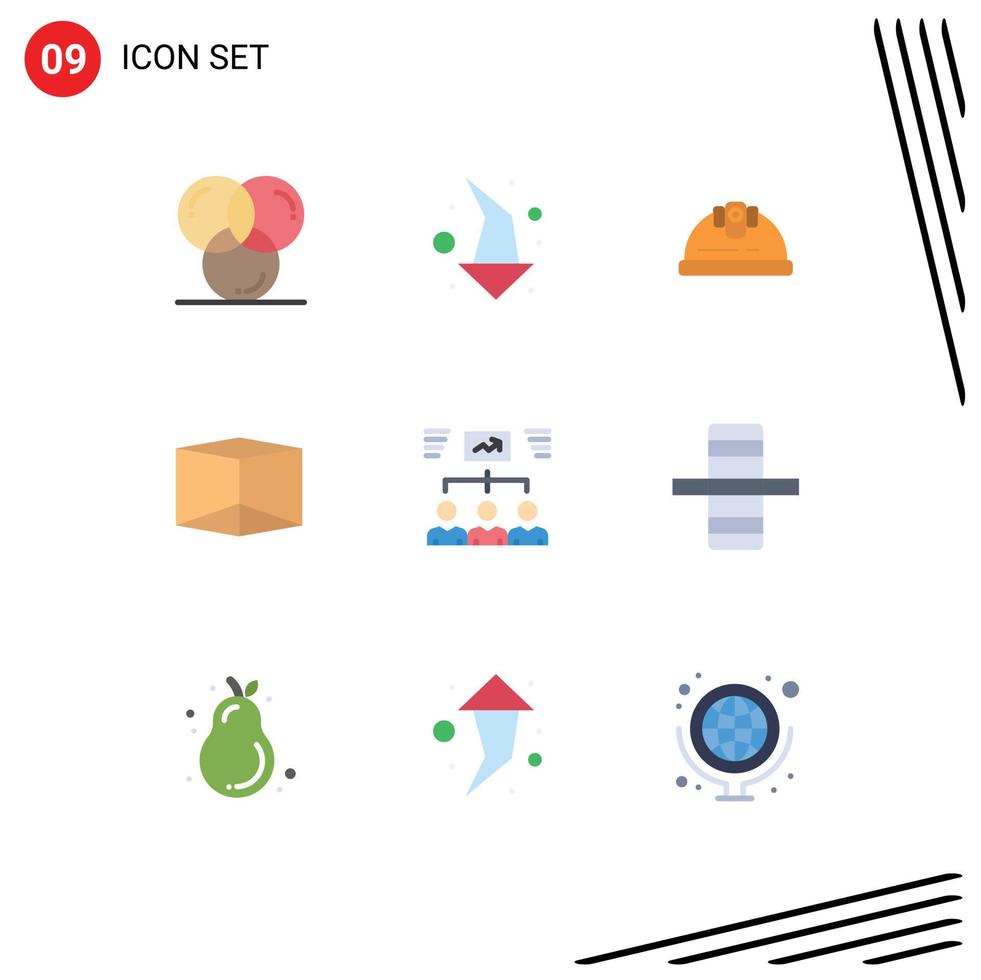 paquete de 9 signos y símbolos de colores planos modernos para medios de impresión web, como elementos de diseño de vectores editables para la construcción del producto del equipo del proyecto