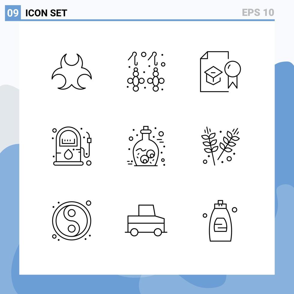 User Interface Pack of 9 Basic Outlines of eye gasoline certificate gas university Editable Vector Design Elements