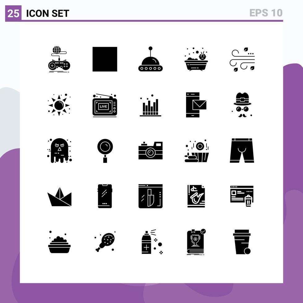 Set of 25 Vector Solid Glyphs on Grid for wind leaves space blowing bathing Editable Vector Design Elements
