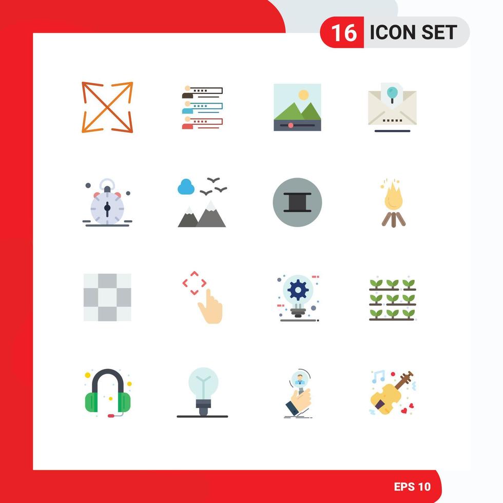 Mobile Interface Flat Color Set of 16 Pictograms of alarm kid statistics holiday photos Editable Pack of Creative Vector Design Elements