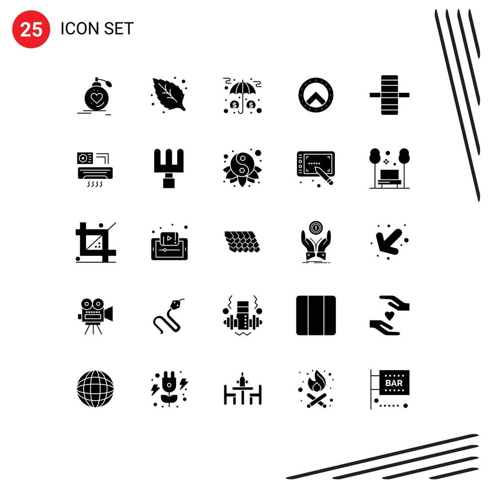 25 User Interface Solid Glyph Pack of modern Signs and Symbols of edge seurity leaf shield money Editable Vector Design Elements