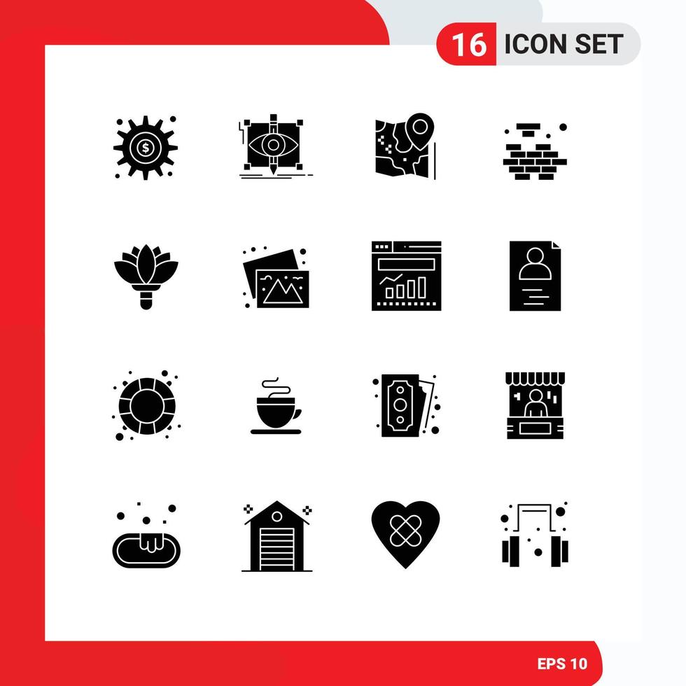 Modern Set of 16 Solid Glyphs and symbols such as problem logic sketching destination location Editable Vector Design Elements