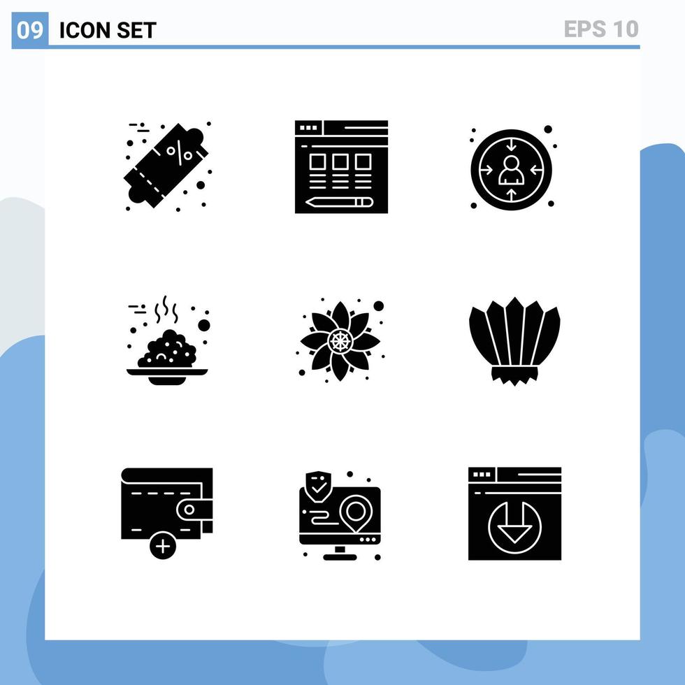 9 User Interface Solid Glyph Pack of modern Signs and Symbols of pattern thanks day customer porridge cafe Editable Vector Design Elements