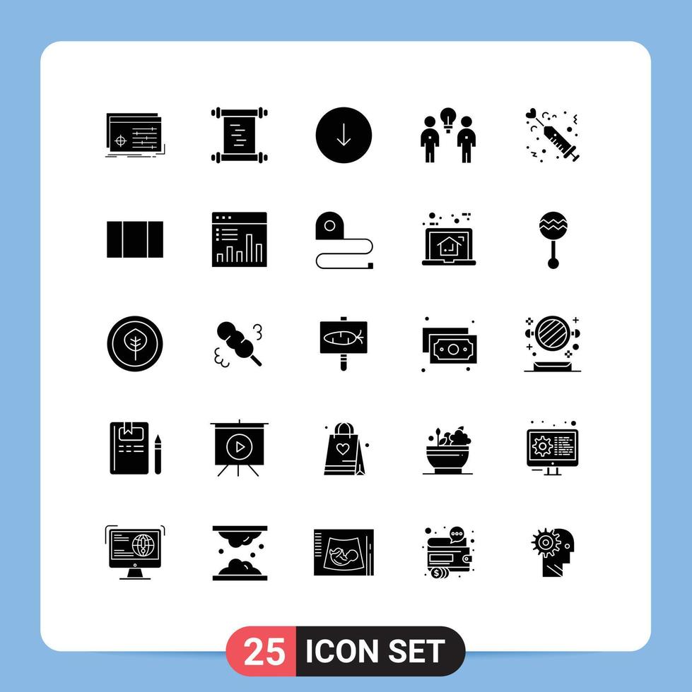 Set of 25 Vector Solid Glyphs on Grid for drug team arrow people brainstorm Editable Vector Design Elements