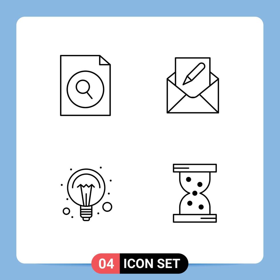 Set of 4 Vector Filledline Flat Colors on Grid for document electricity compose envelope light Editable Vector Design Elements