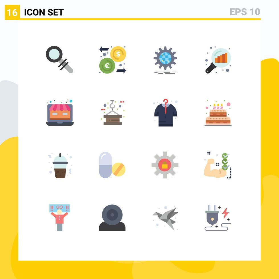 Stock Vector Icon Pack of 16 Line Signs and Symbols for shop search stats business graph magnifying data analyzing Editable Pack of Creative Vector Design Elements