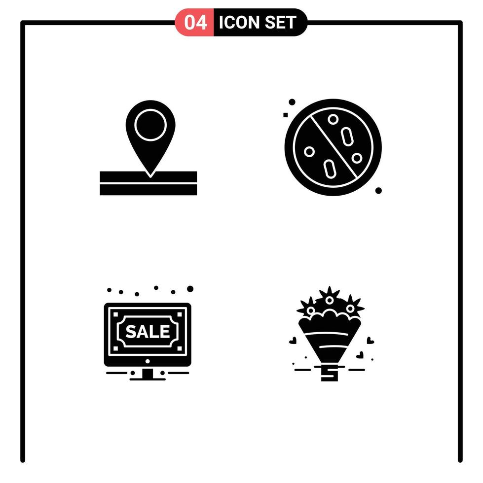 Group of 4 Solid Glyphs Signs and Symbols for map auction anti healthcare internet Editable Vector Design Elements