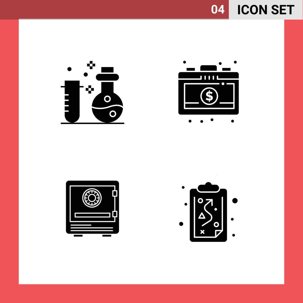 Universal Icon Symbols Group of 4 Modern Solid Glyphs of chemistry deposit science investment money Editable Vector Design Elements