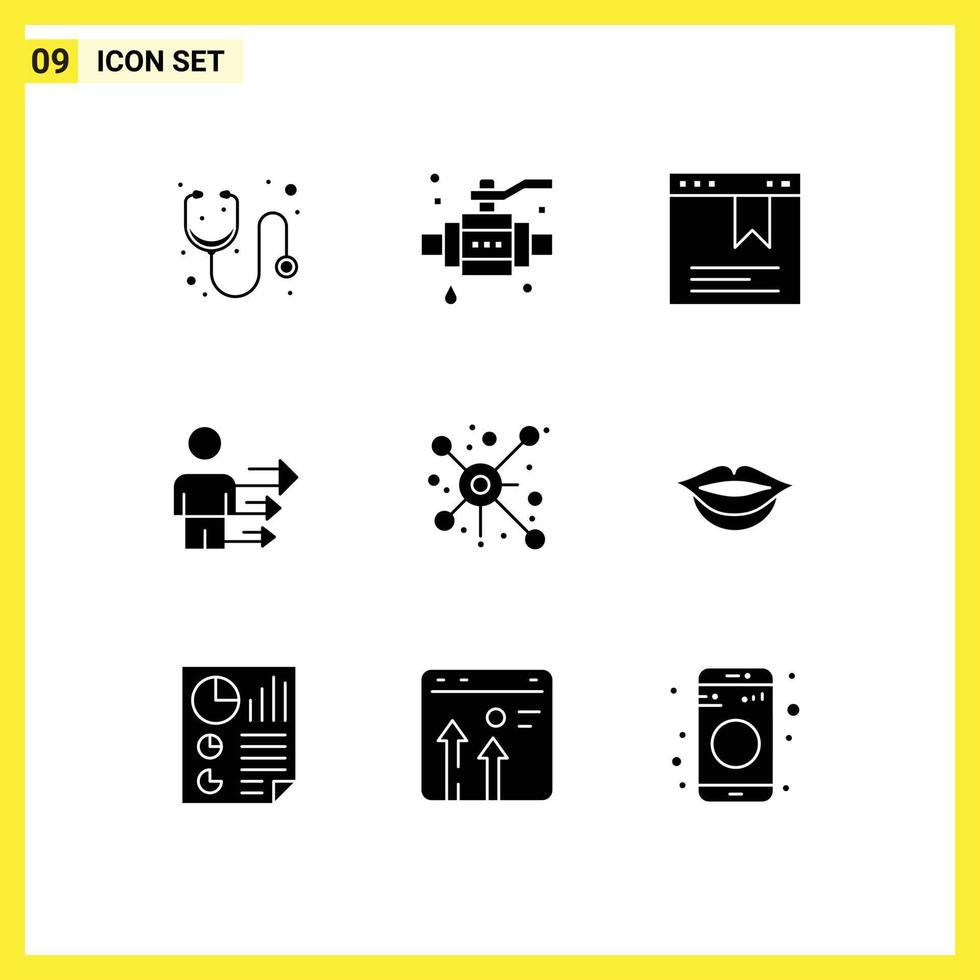 Group of 9 Modern Solid Glyphs Set for share distribute bookmark modern business Editable Vector Design Elements