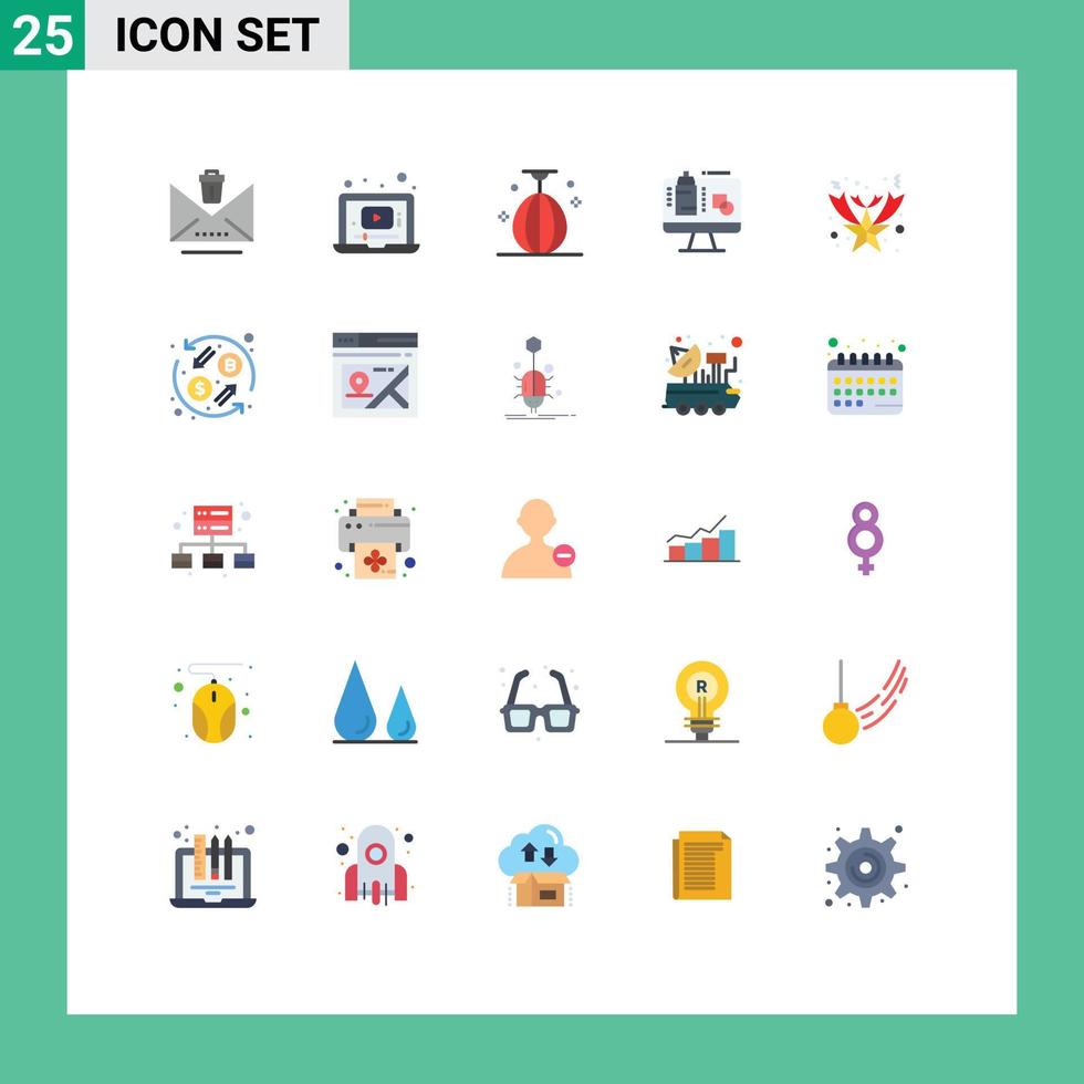25 User Interface Flat Color Pack of modern Signs and Symbols of christmas data bag screen sport Editable Vector Design Elements