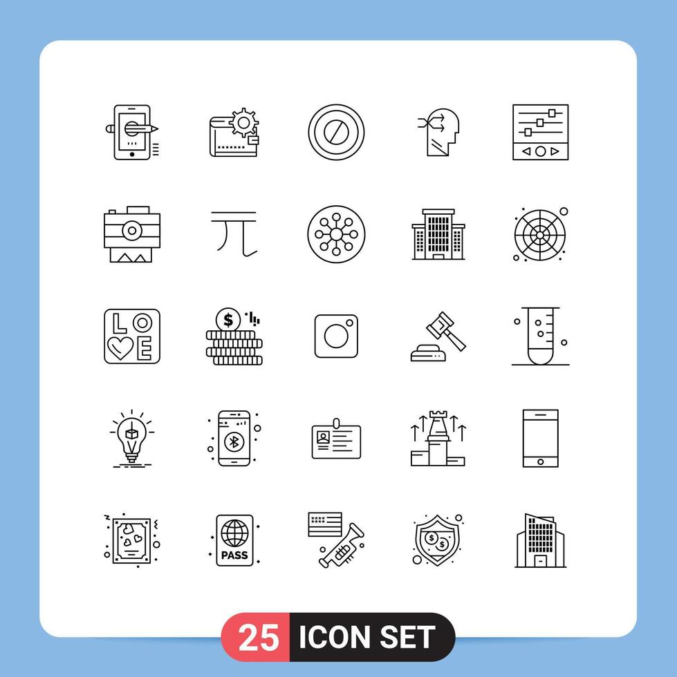 25 User Interface Line Pack of modern Signs and Symbols of brian mental chang money tablet medical Editable Vector Design Elements