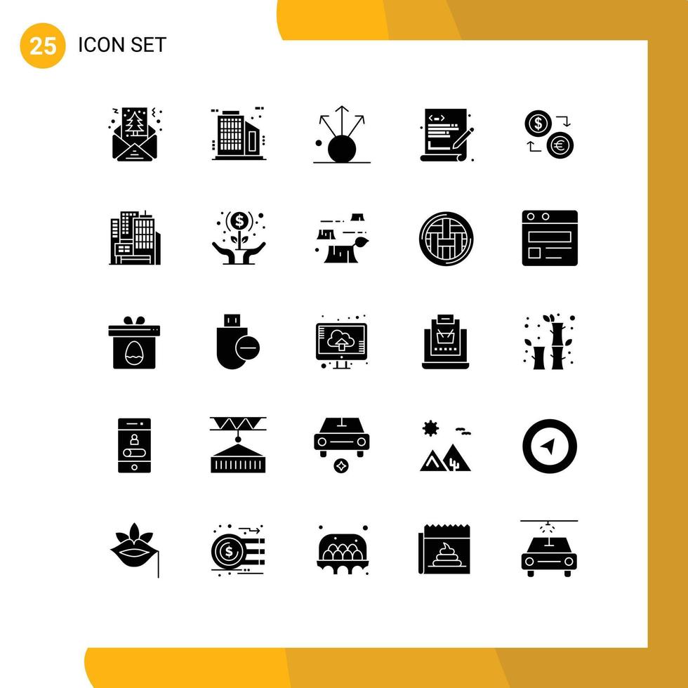 25 Universal Solid Glyph Signs Symbols of dollar coins export exchange programming Editable Vector Design Elements