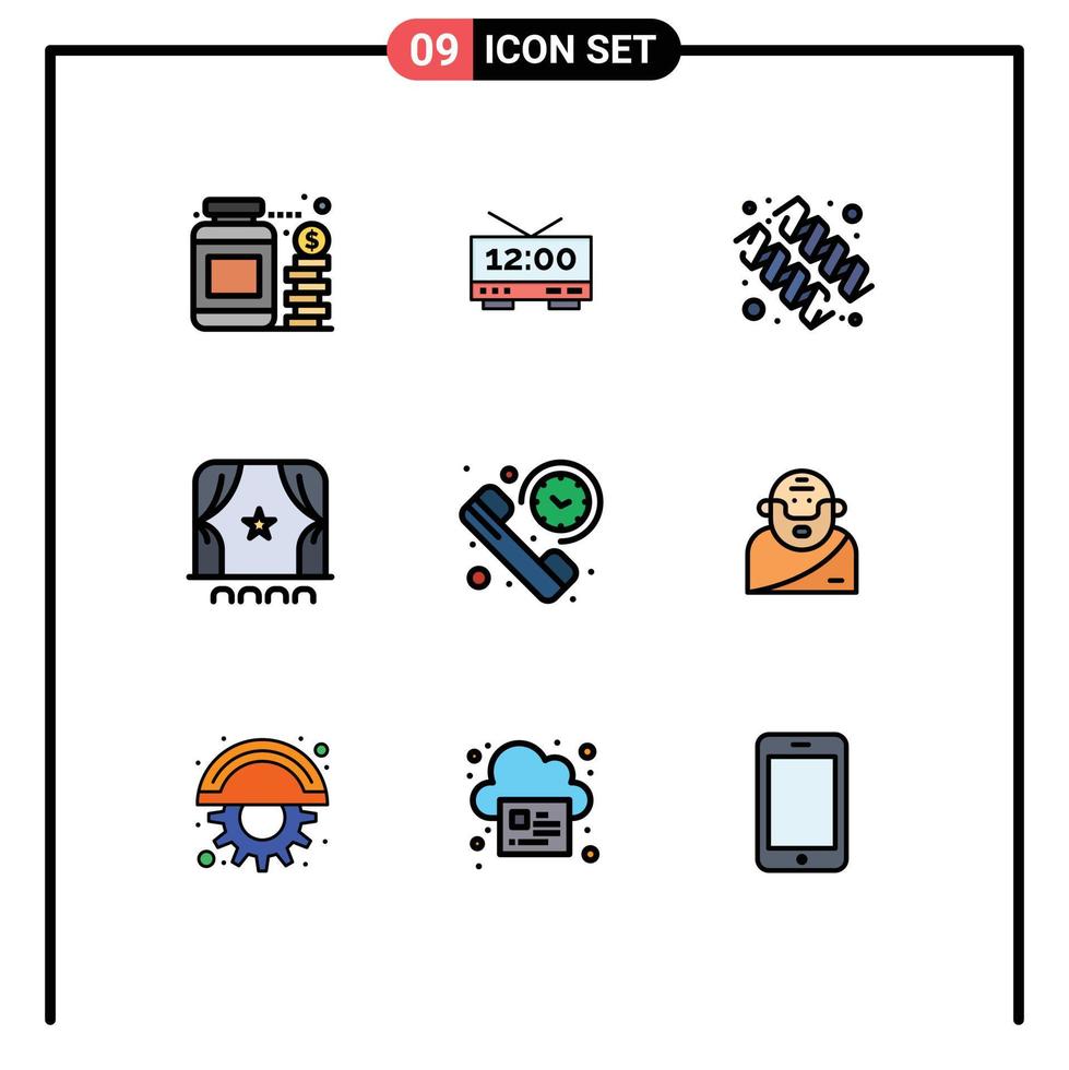 Stock Vector Icon Pack of 9 Line Signs and Symbols for duration film diet crowd audience Editable Vector Design Elements