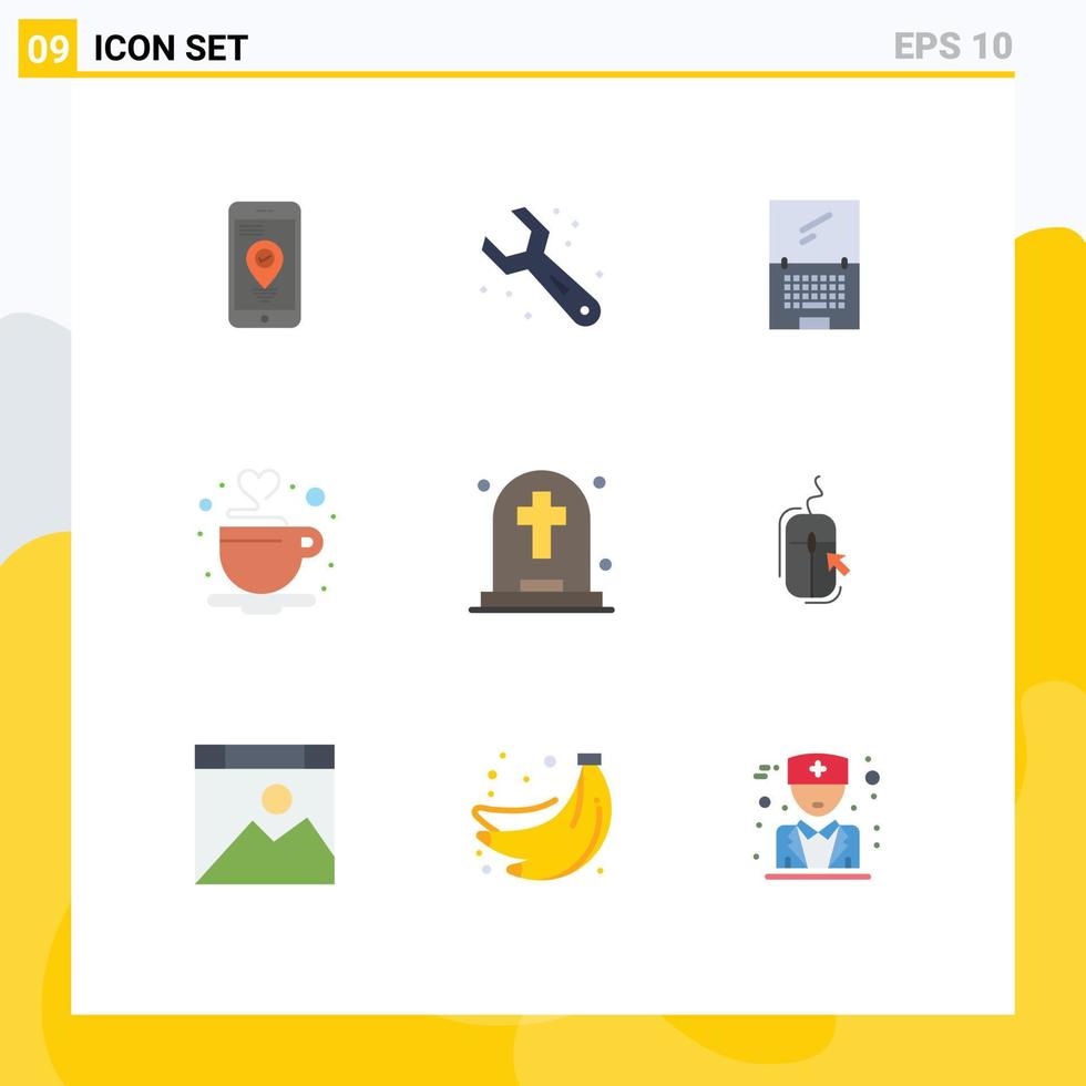 Set of 9 Vector Flat Colors on Grid for dead love computer cup laptop Editable Vector Design Elements