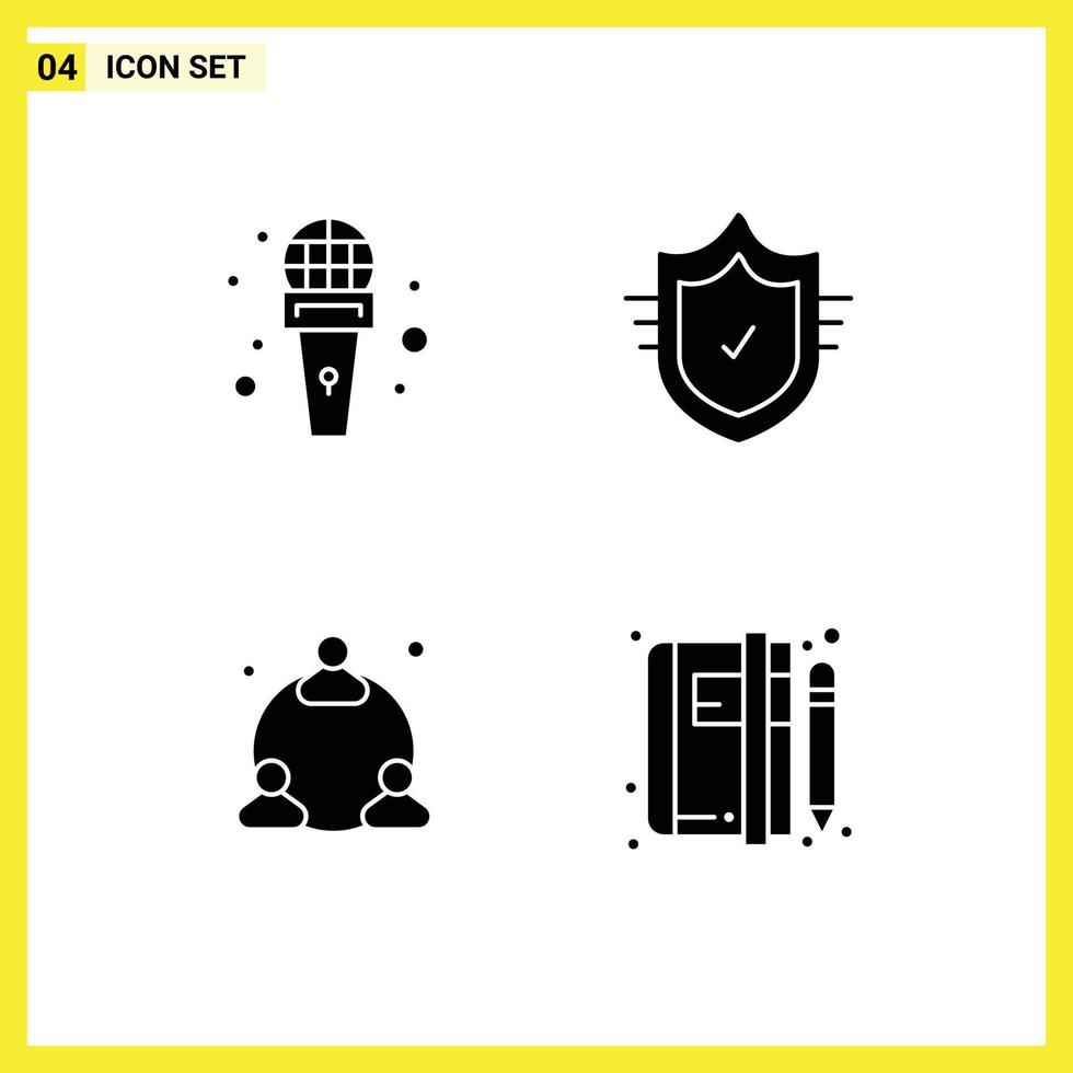 Modern Set of 4 Solid Glyphs and symbols such as mic user reporter secure notepad Editable Vector Design Elements
