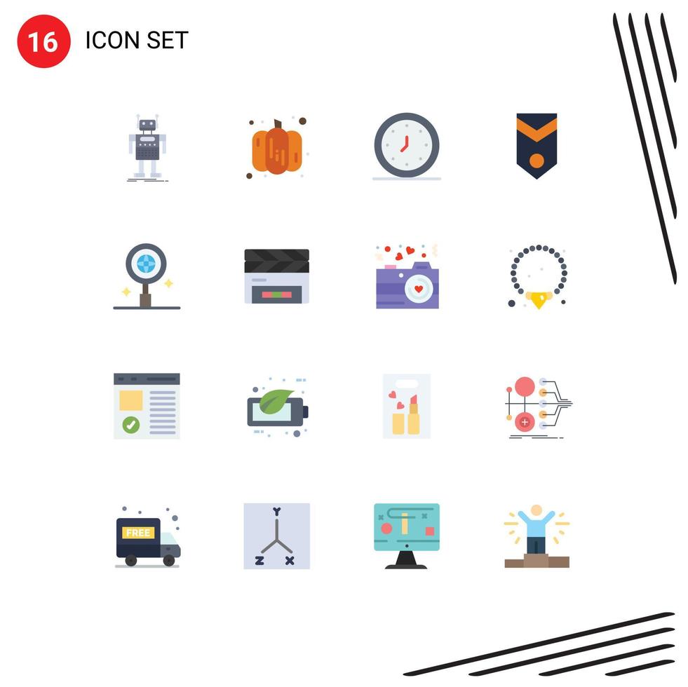 16 Universal Flat Color Signs Symbols of stripes one alarm military timer Editable Pack of Creative Vector Design Elements