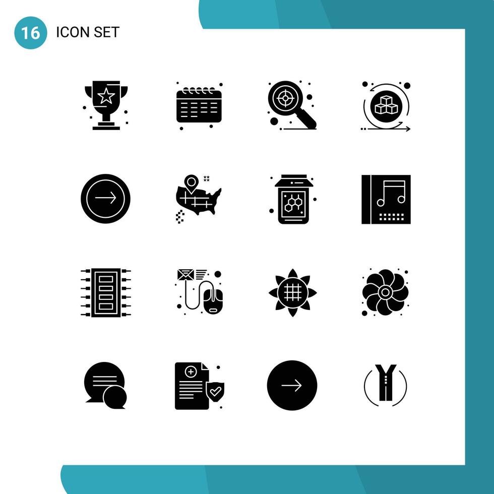 Set of 16 Commercial Solid Glyphs pack for basic virtual student interactive environment Editable Vector Design Elements