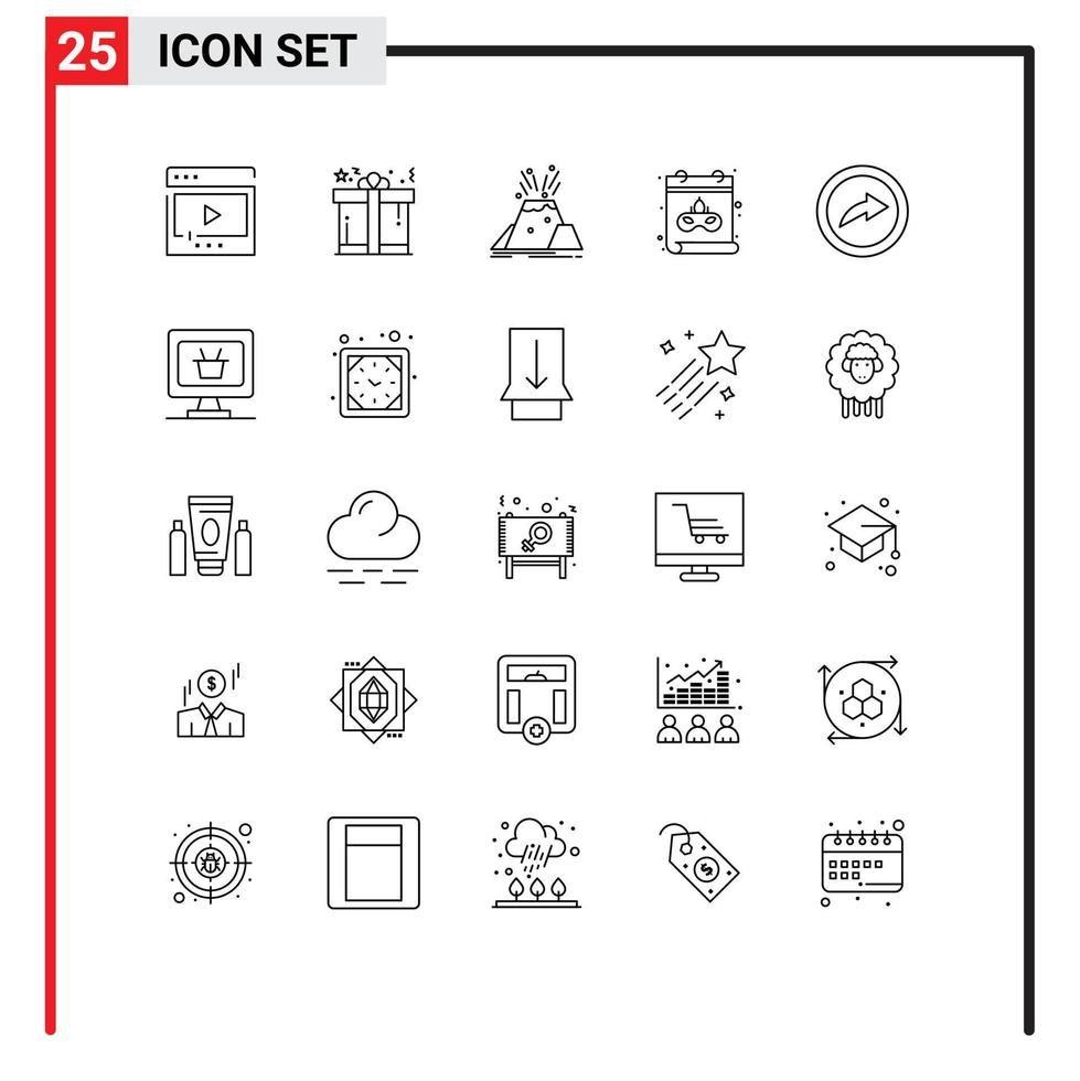 25 Line concept for Websites Mobile and Apps export mask shopping calendar alert Editable Vector Design Elements