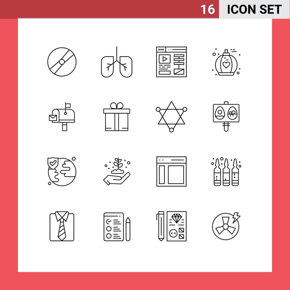 16 Creative Icons Modern Signs and Symbols of gift mail box video post perfume Editable Vector Design Elements