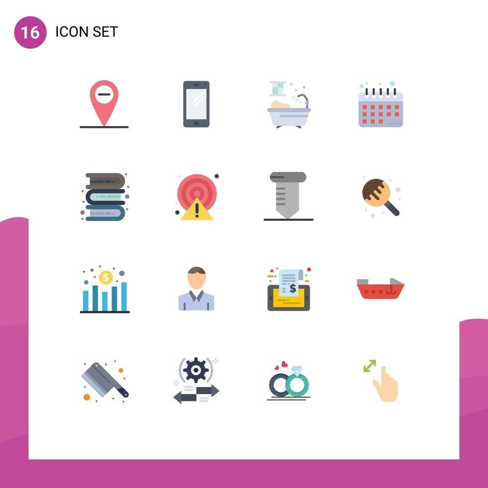 Modern Set of 16 Flat Colors and symbols such as alert knowledge shower education plans Editable Pack of Creative Vector Design Elements