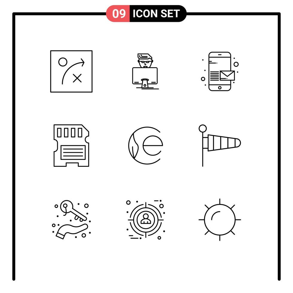 Modern Set of 9 Outlines and symbols such as crypto currency coin phone earth coin memory Editable Vector Design Elements