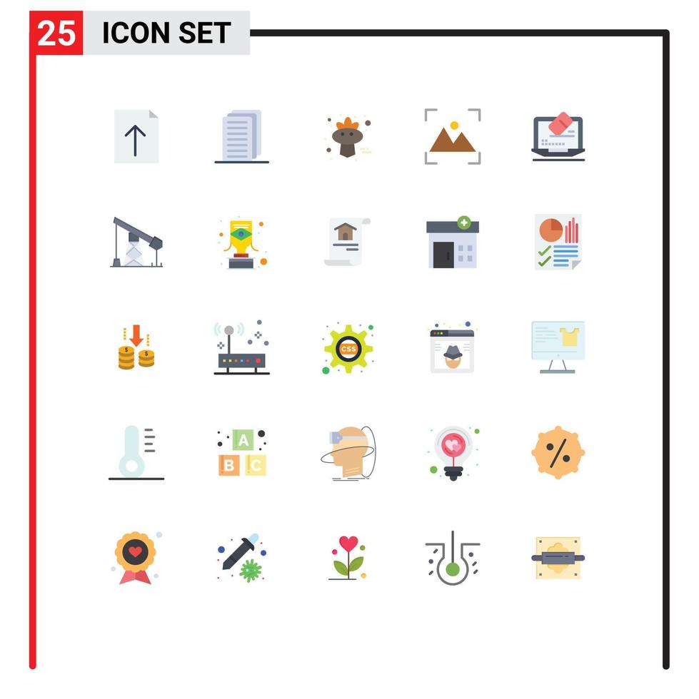 25 Universal Flat Color Signs Symbols of screen data sparrow laptop photo Editable Vector Design Elements