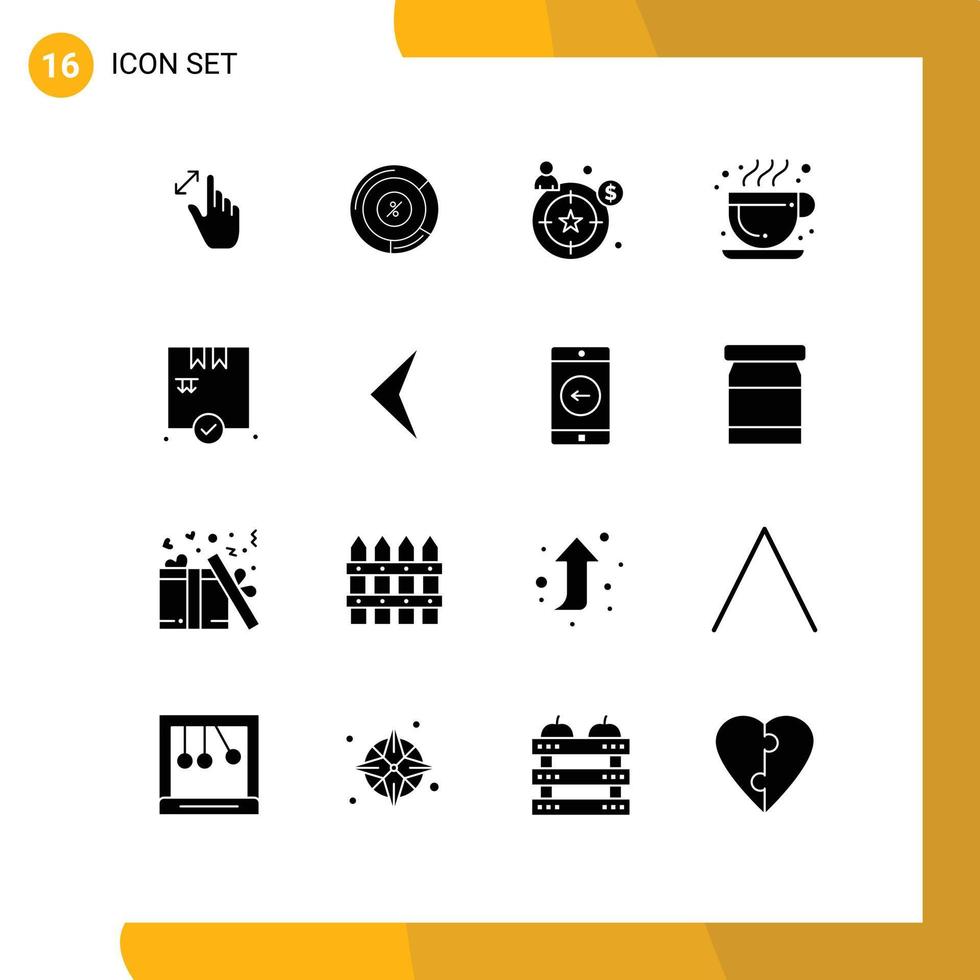 Universal Icon Symbols Group of 16 Modern Solid Glyphs of check shopping share hot coffee cafe Editable Vector Design Elements