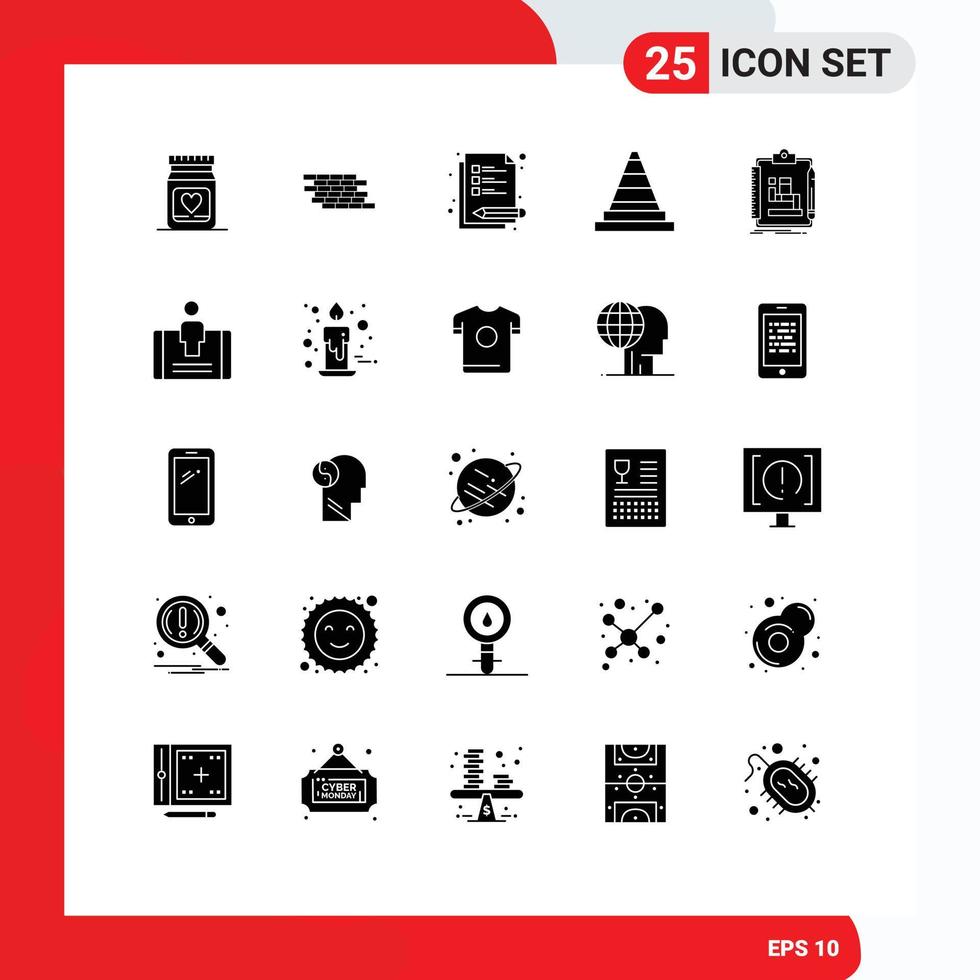 Pictogram Set of 25 Simple Solid Glyphs of process tools bricks signaling cone Editable Vector Design Elements