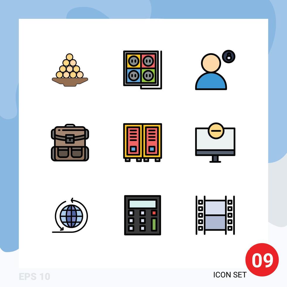 Modern Set of 9 Filledline Flat Colors Pictograph of travel privacy construction password account Editable Vector Design Elements