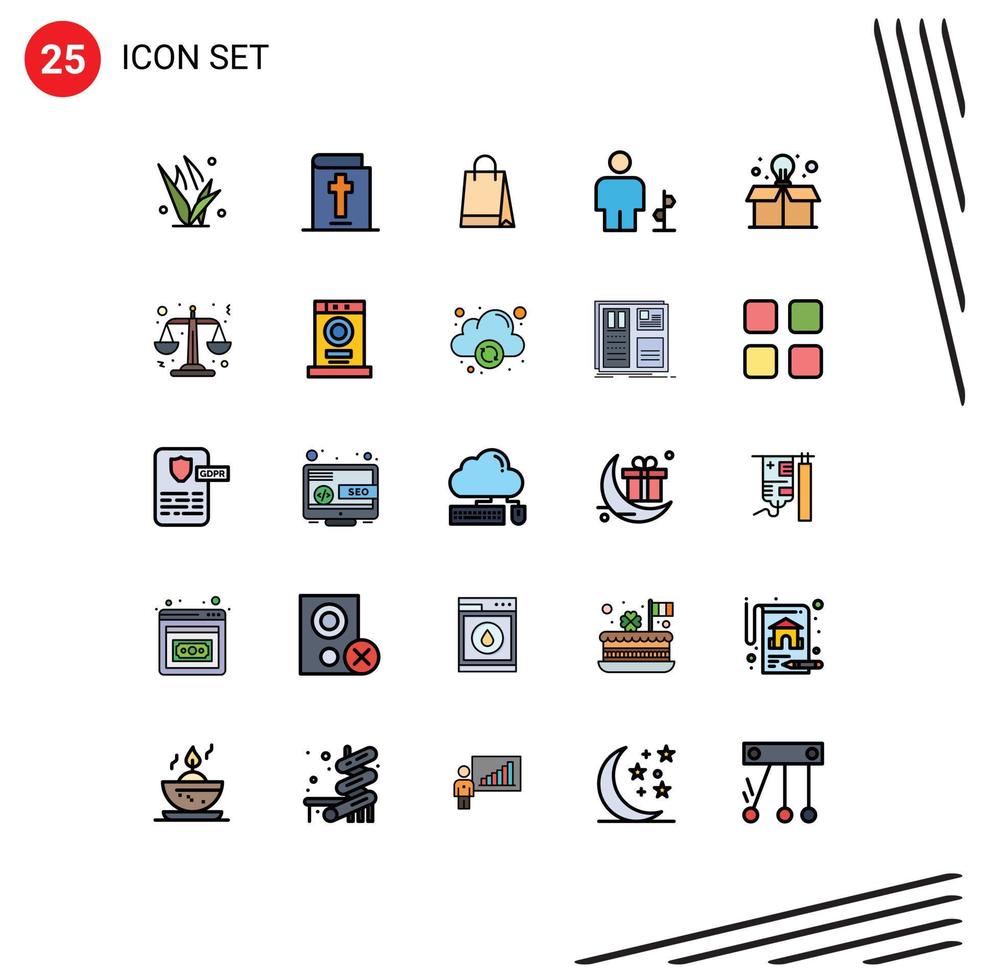 conjunto de 25 iconos de interfaz de usuario modernos símbolos signos para bulbo señal de tráfico bolsa de mano cuerpo humano elementos de diseño vectorial editables vector